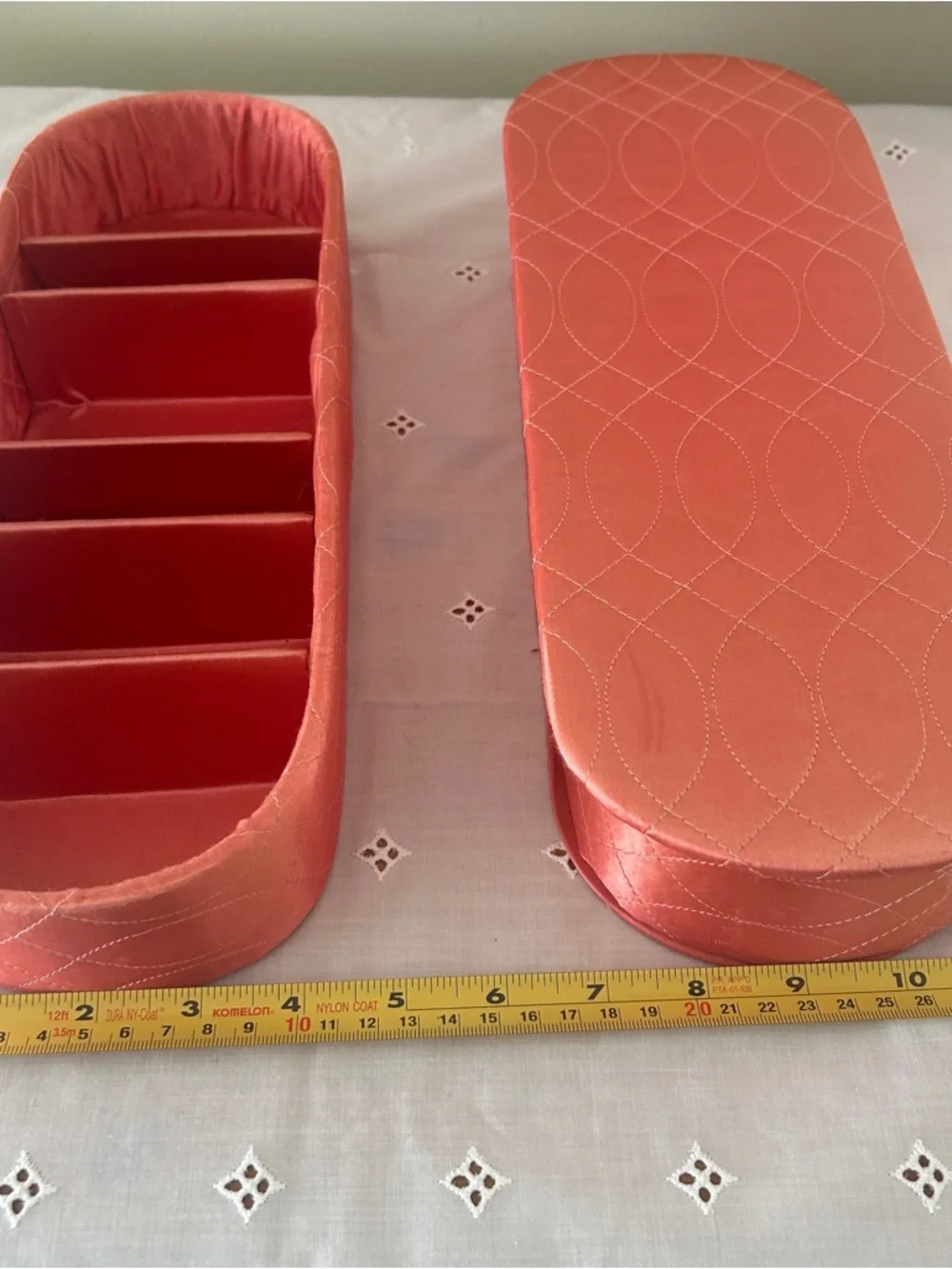 Vintage Jay Hawk NY Coral Pink Satin Vanity Boxes Set of 3 Dream House